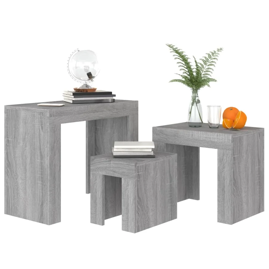 Tables basses gigognes 3 pcs sonoma gris bois d'ingénierie - 3