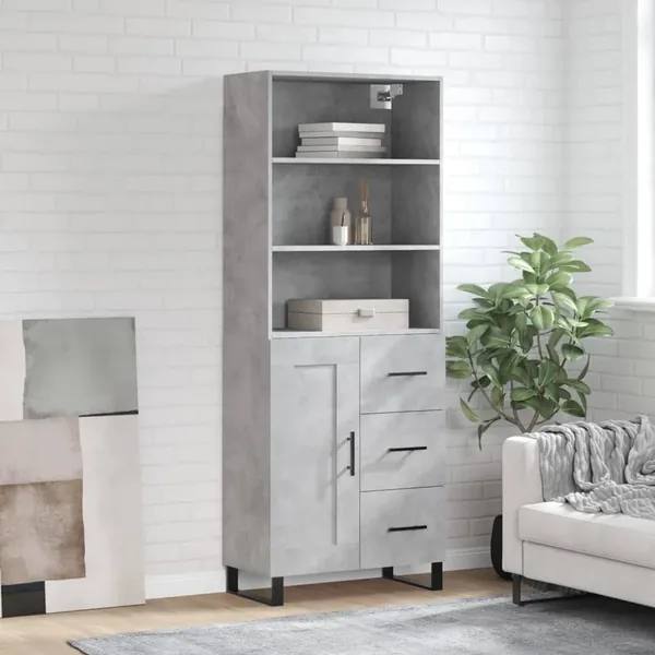 Buffet haut Gris béton 69,5x34x180 cm Bois d'ingénierie