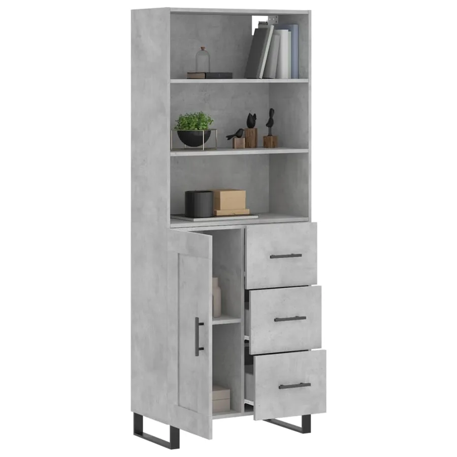 Buffet haut Gris béton 69,5x34x180 cm Bois d'ingénierie - 3