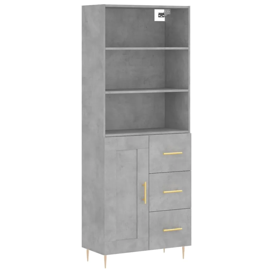 Buffet haut Gris béton 69,5x34x180 cm Bois d'ingénierie - 2
