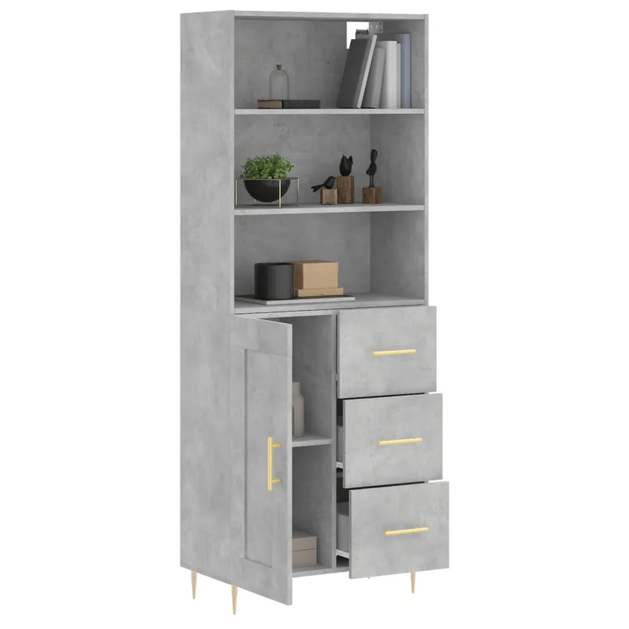 Buffet haut Gris béton 69,5x34x180 cm Bois d'ingénierie - 3