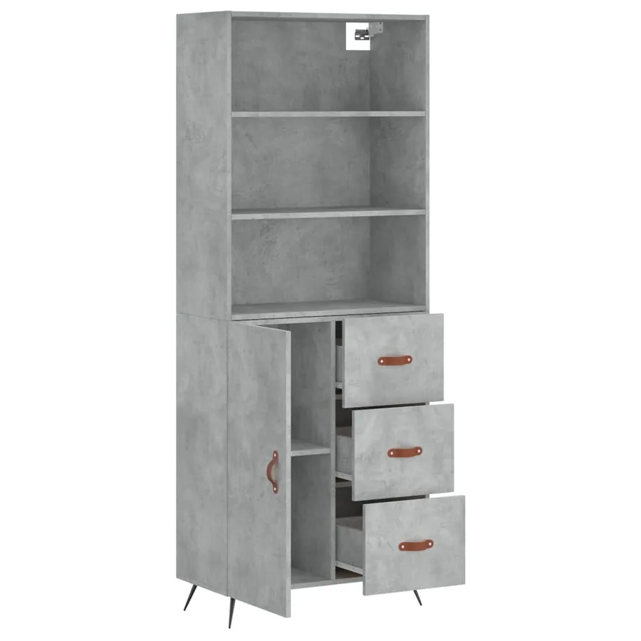 Buffet haut Gris béton 69,5x34x180 cm Bois d'ingénierie - 3
