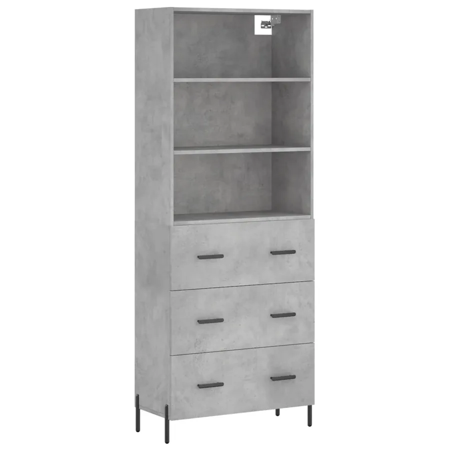Buffet haut Gris béton 69,5x34x180 cm Bois d'ingénierie - 2