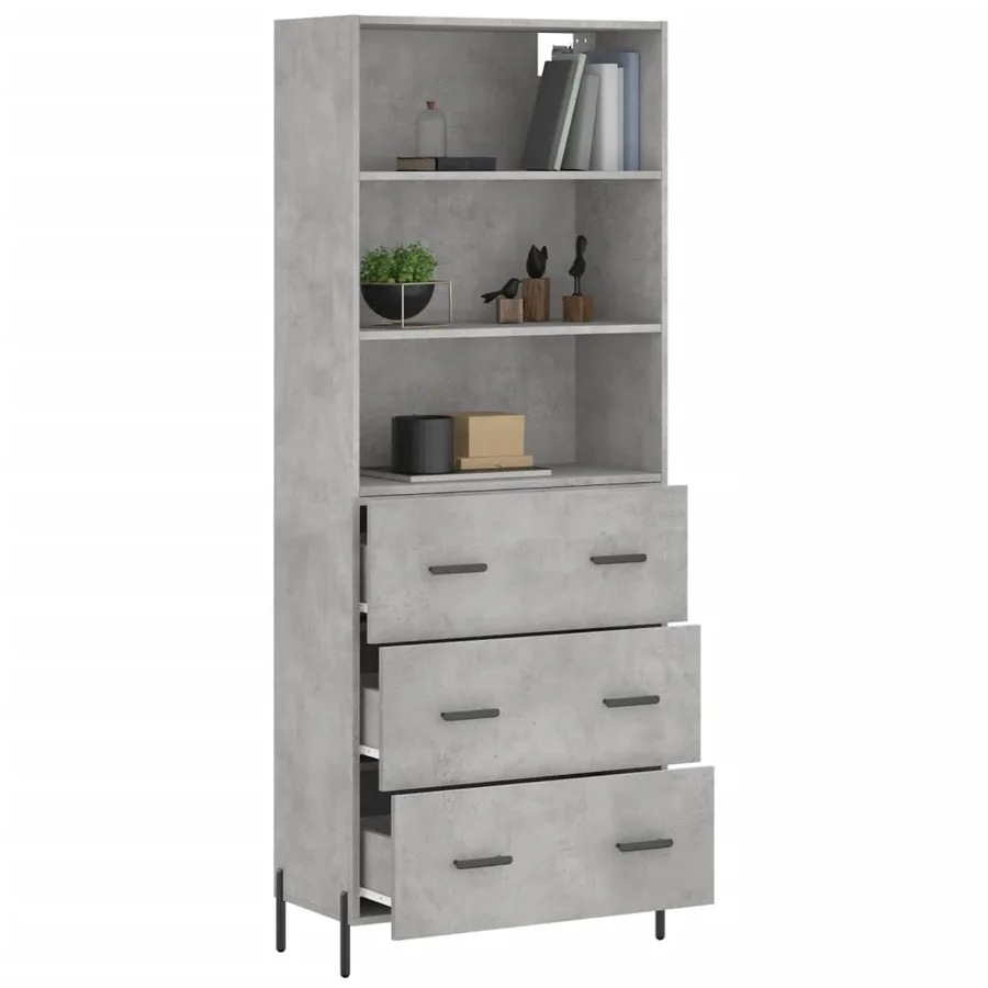 Buffet haut Gris béton 69,5x34x180 cm Bois d'ingénierie - 3