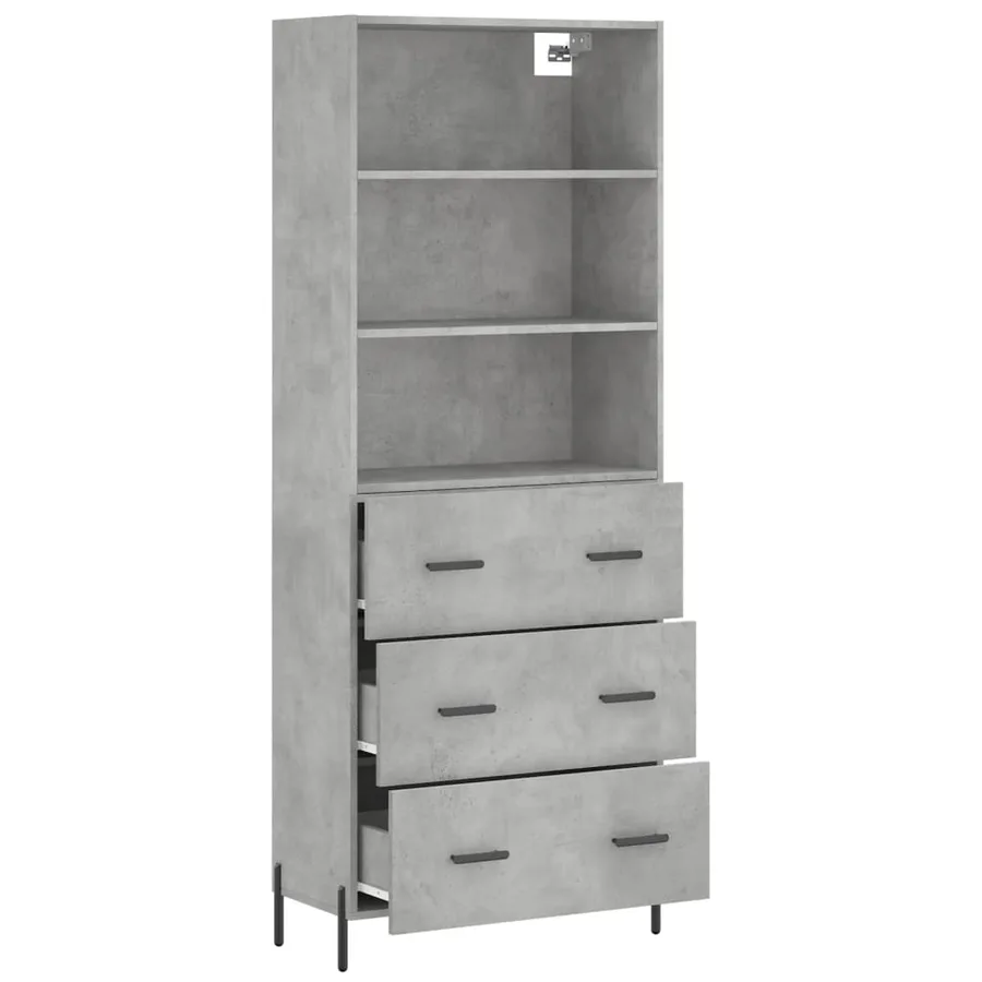 Buffet haut Gris béton 69,5x34x180 cm Bois d'ingénierie - 4
