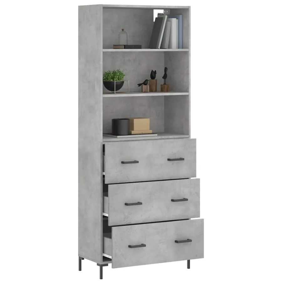 Buffet haut Gris béton 69,5x34x180 cm Bois d'ingénierie - 3