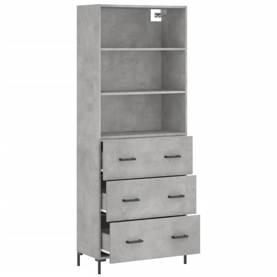 Buffet haut Gris béton 69,5x34x180 cm Bois d'ingénierie - 4