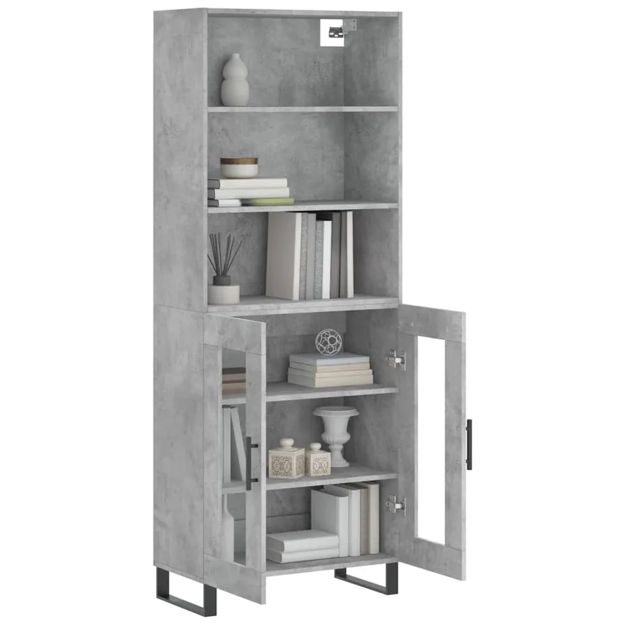 Buffet haut Gris béton 69,5x34x180 cm Bois d'ingénierie - 3