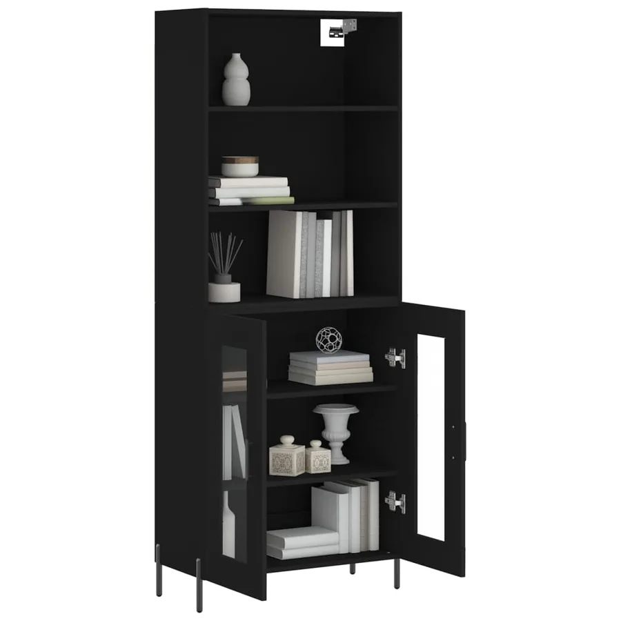 Buffet haut Noir 69,5x34x180 cm Bois d'ingénierie - 3
