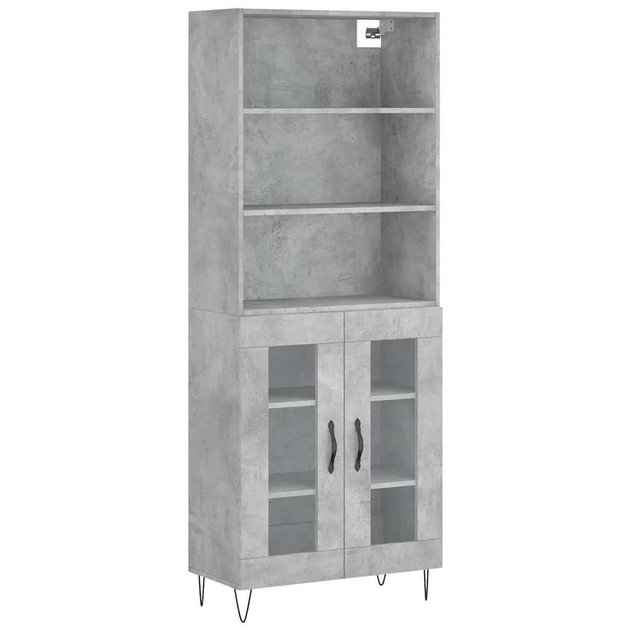 Buffet haut Gris béton 69,5x34x180 cm Bois d'ingénierie - 2