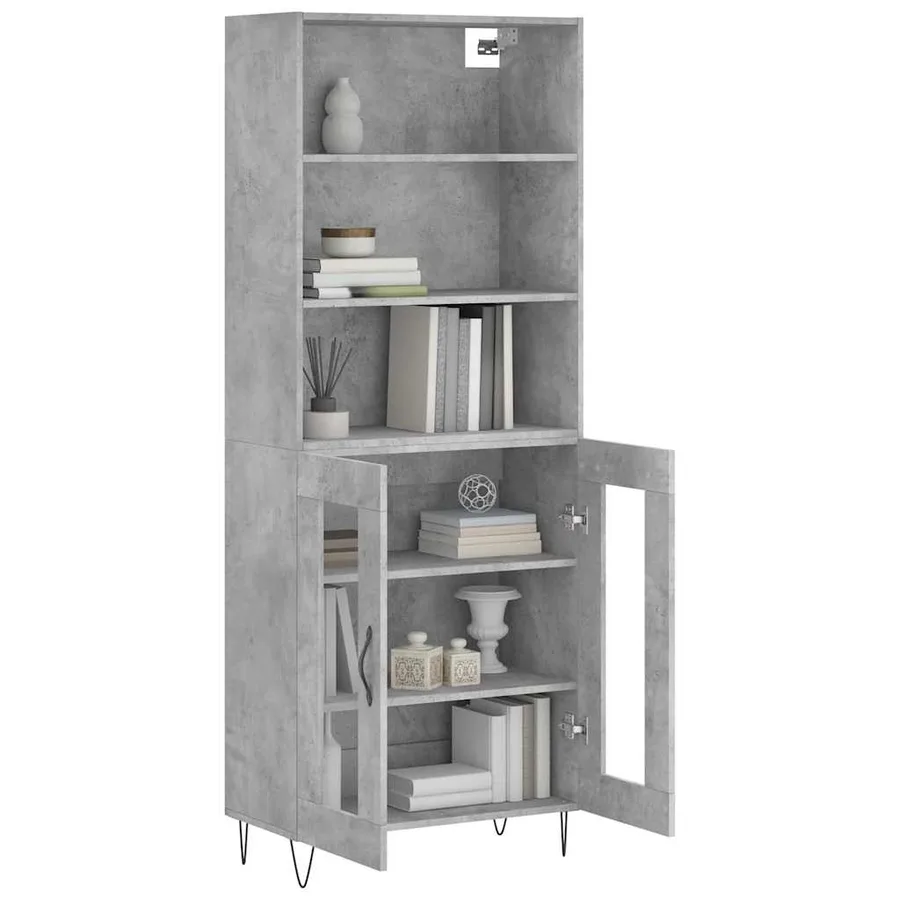 Buffet haut Gris béton 69,5x34x180 cm Bois d'ingénierie - 3