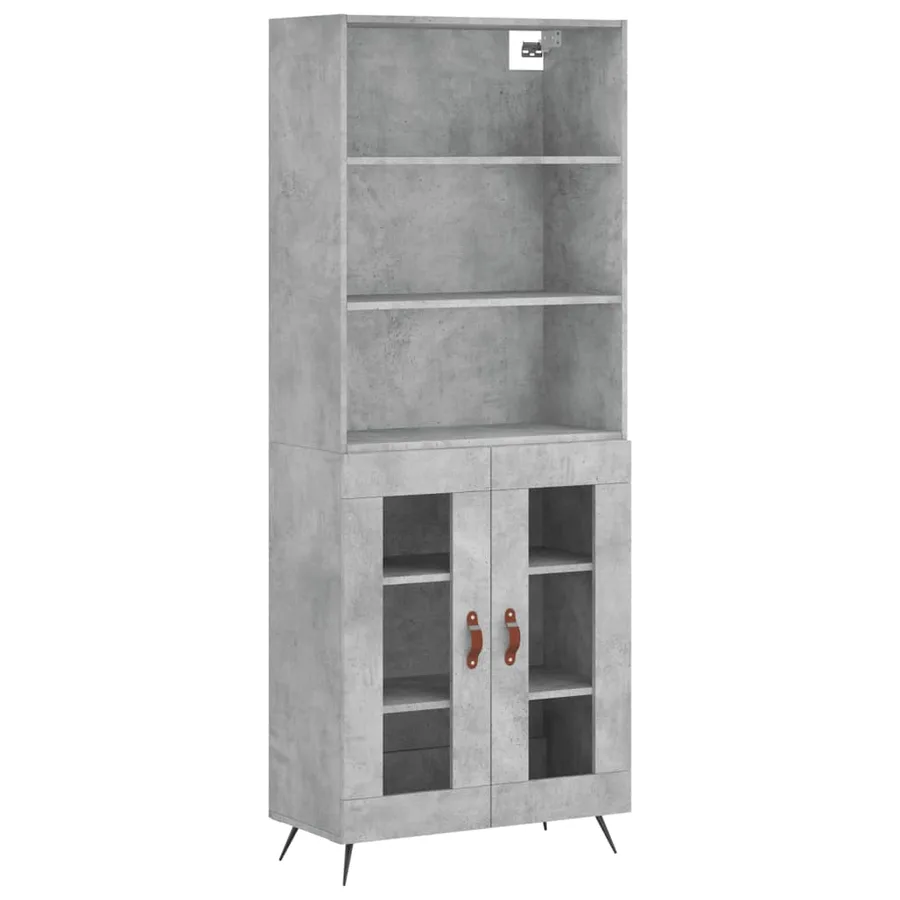 Buffet haut Gris béton 69,5x34x180 cm Bois d'ingénierie - 2