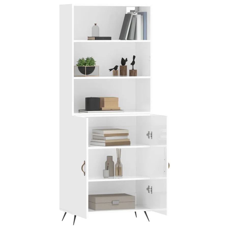 Buffet haut Blanc brillant 69,5x34x180 cm Bois d'ingénierie - 11