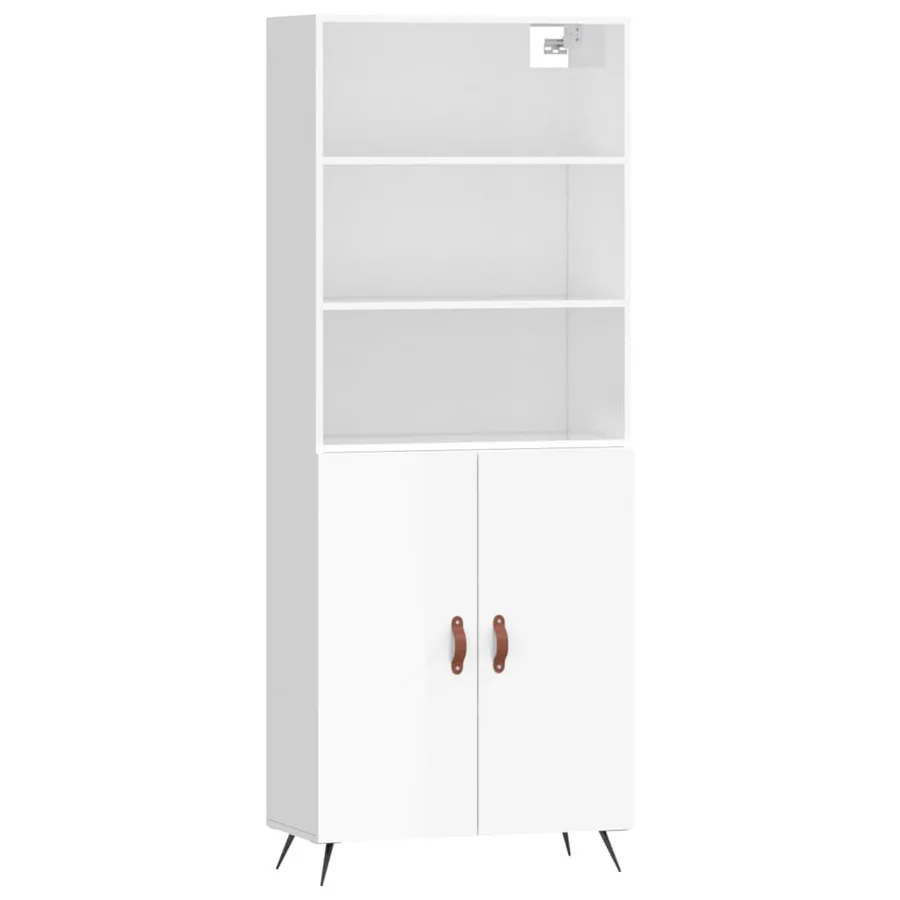 Buffet haut Blanc brillant 69,5x34x180 cm Bois d'ingénierie - 2