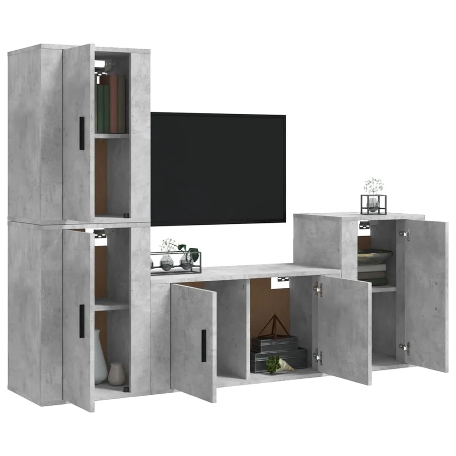 Ensemble de meubles TV 4 pcs Gris béton Bois d'ingénierie - 3