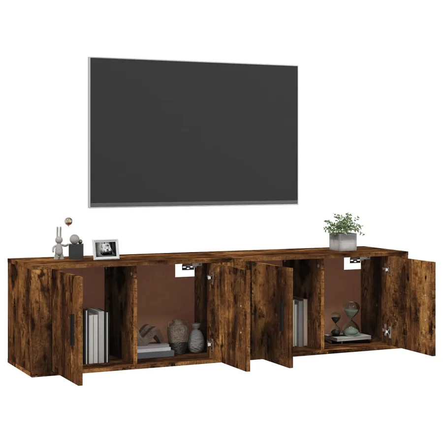 Meubles TV muraux 2 pcs chêne fumé 80x34,5x40 cm - 3