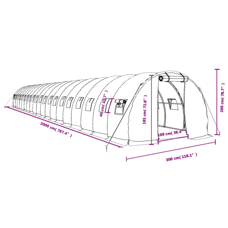 Serre avec cadre en acier vert 60 m² 20x3x2 m - 12
