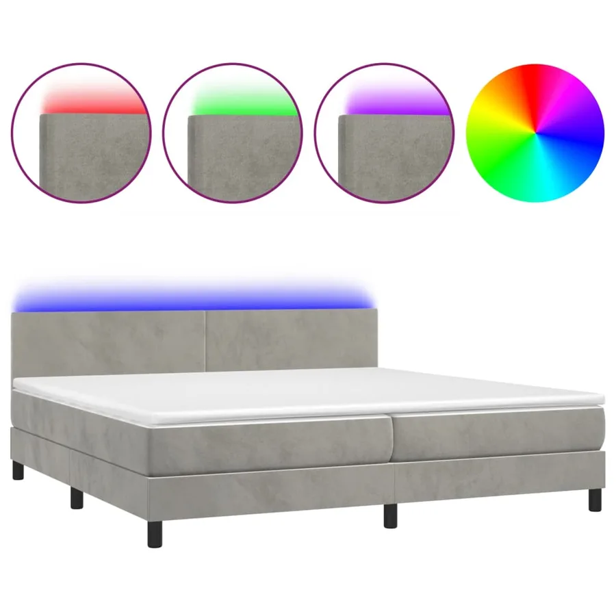 Sommier à lattes de lit avec matelas LED Gris clair 200x200 cm - 2