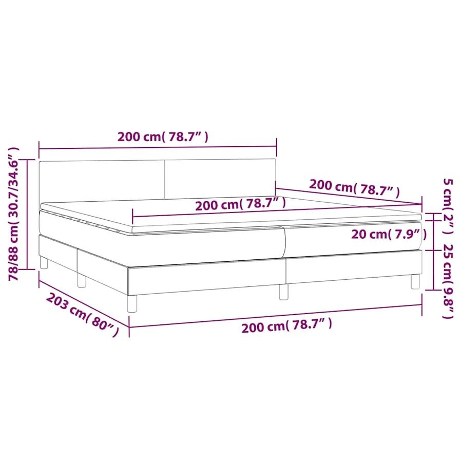 Sommier à lattes de lit avec matelas LED Gris clair 200x200 cm - 8