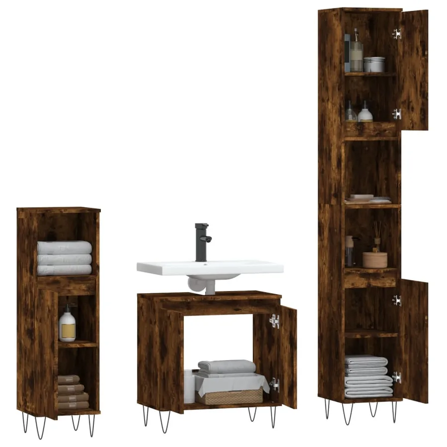 Ensemble d'armoires de salle de bain 3 pcs chêne fumé - 4