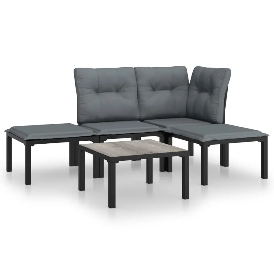 Salon de jardin 5 pcs noir et gris résine tressée - 2