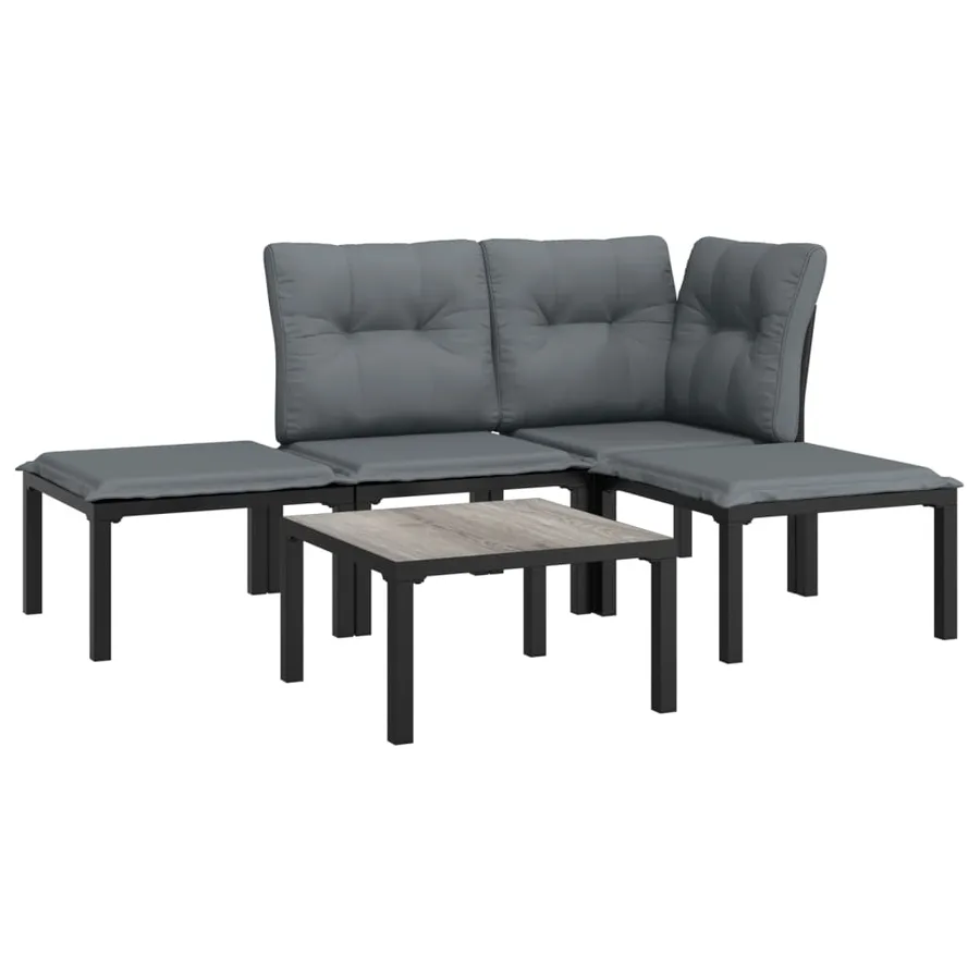 Salon de jardin 5 pcs noir et gris résine tressée - 3