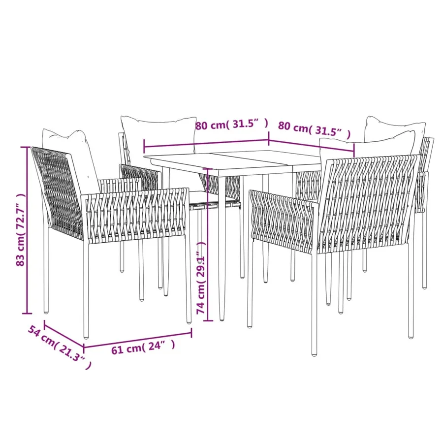 Ensemble à manger de jardin 5 pcs coussins résine tressée acier - 10