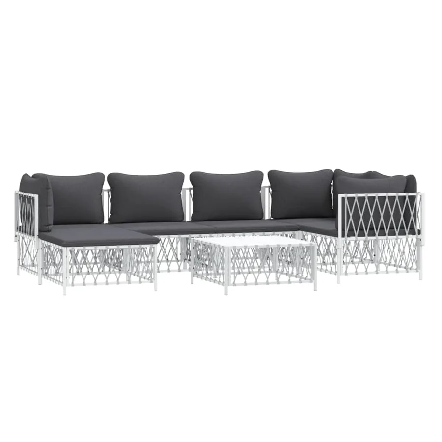 Salon de jardin 7 pcs avec coussins blanc acier - 2