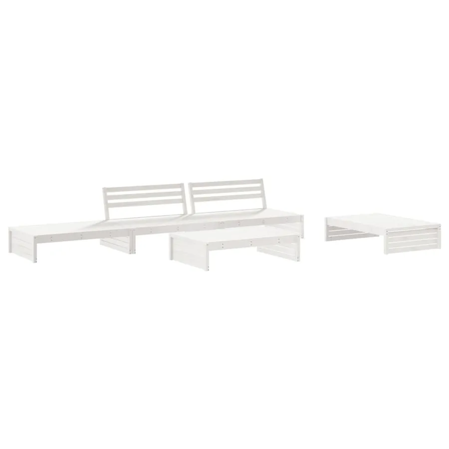 Salon de jardin 5 pcs avec coussins blanc bois massif - 3