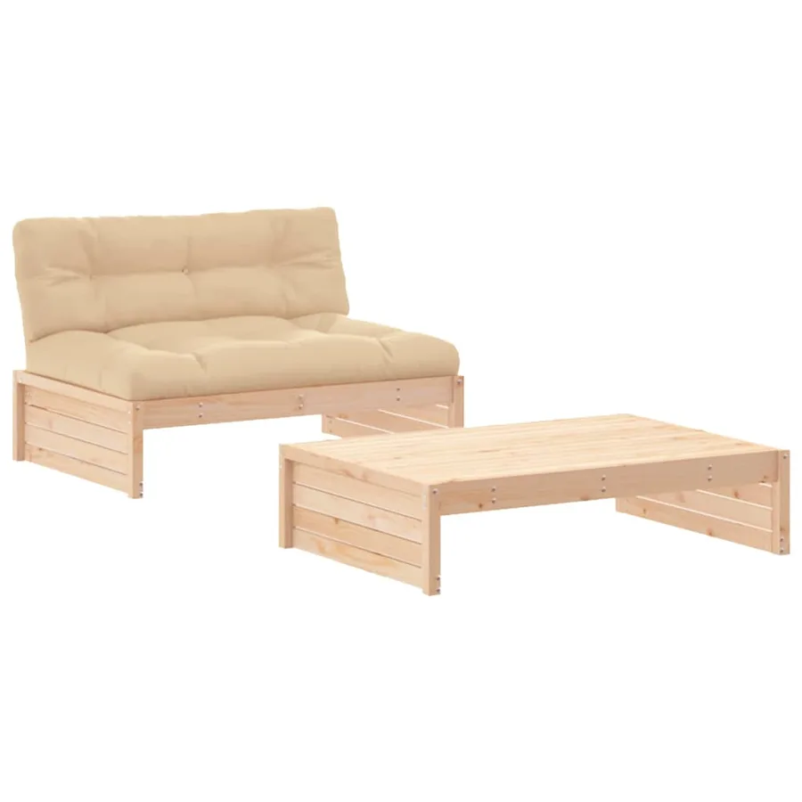 Salon de jardin 2 pcs avec coussins bois massif - 2