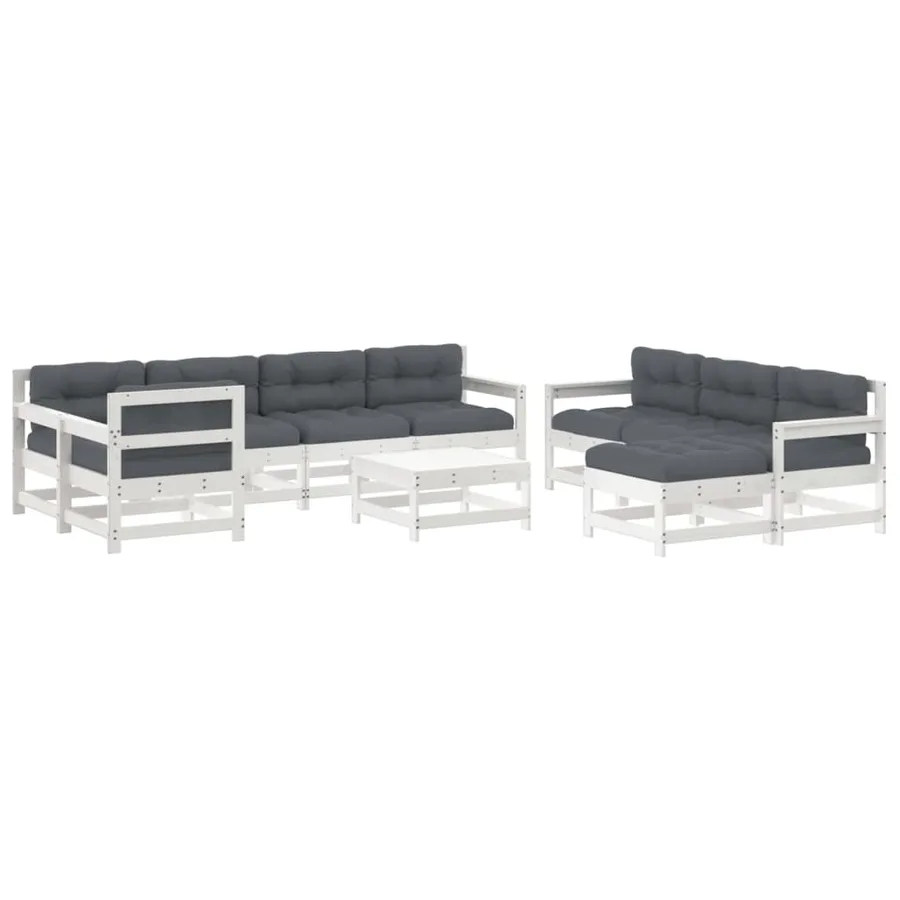 Salon de jardin 10 pcs avec coussins blanc bois massif - 2