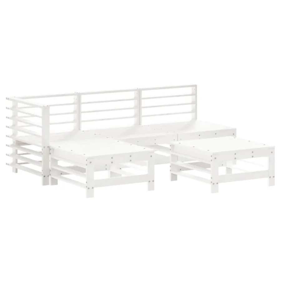 Salon de jardin 5 pcs avec coussins blanc bois massif - 3