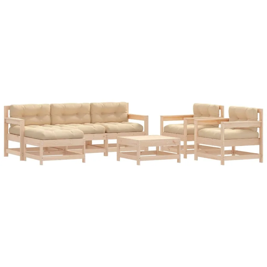Salon de jardin 7 pcs avec coussins bois massif - 2