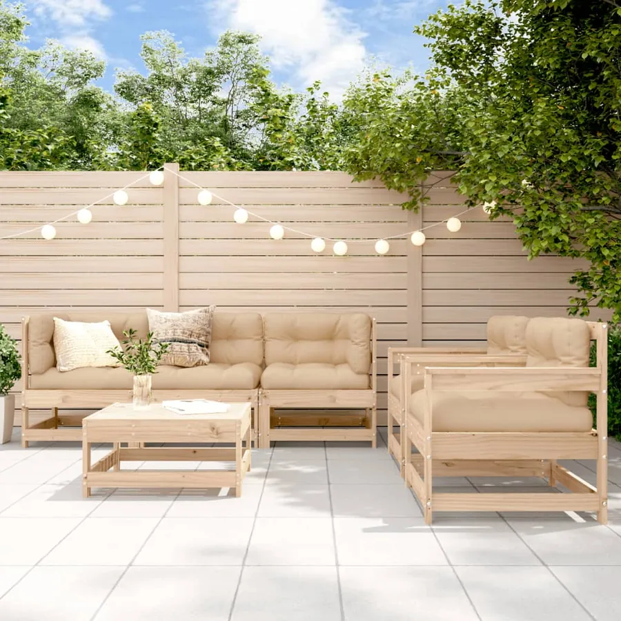 Salon de jardin 6 pcs avec coussins bois massif