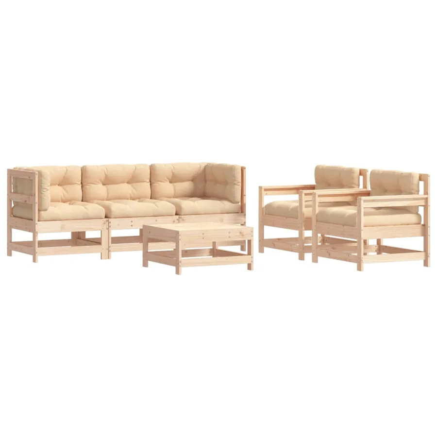 Salon de jardin 6 pcs avec coussins bois massif - 2