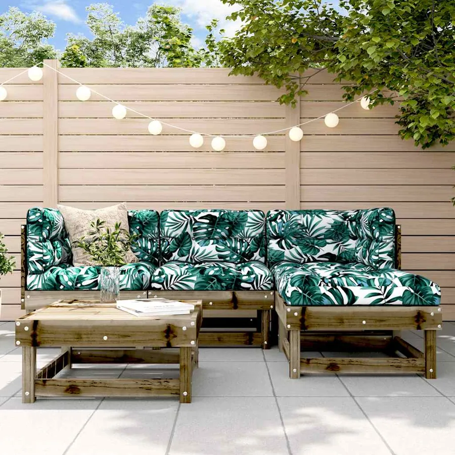 Salon de jardin 5 pcs avec coussins bois de pin imprégné