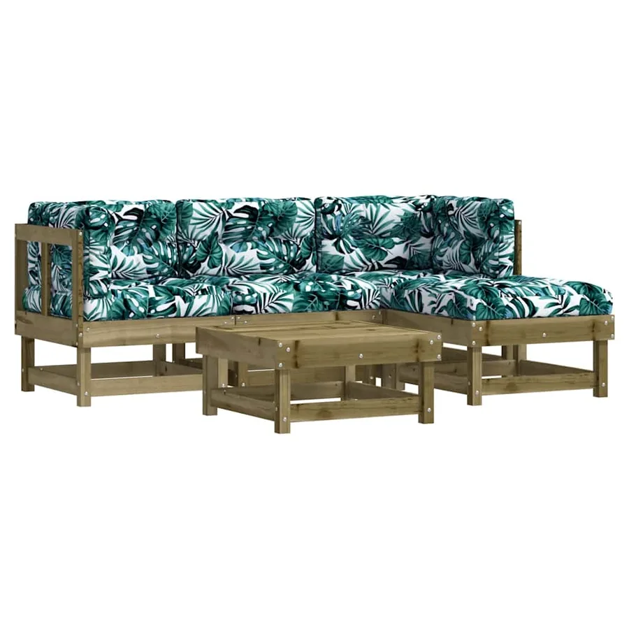 Salon de jardin 5 pcs avec coussins bois de pin imprégné - 2