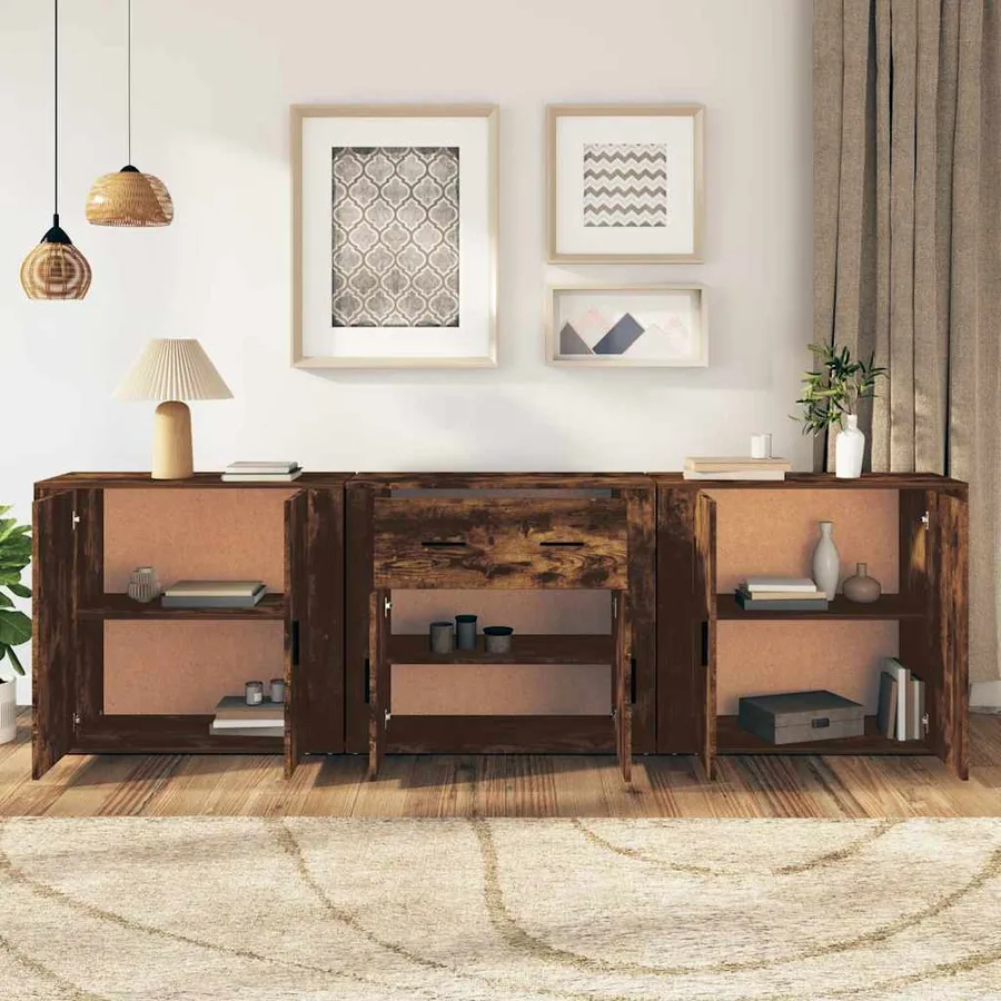 Buffets 3 pcs Chêne fumé Bois d'ingénierie - 3