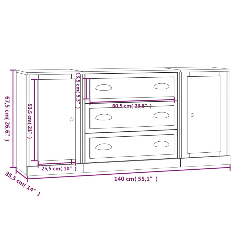 Buffets 3 pcs blanc brillant bois d'ingénierie - 10