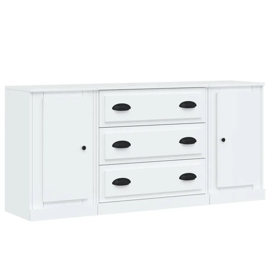 Buffets 3 pcs blanc brillant bois d'ingénierie - 2