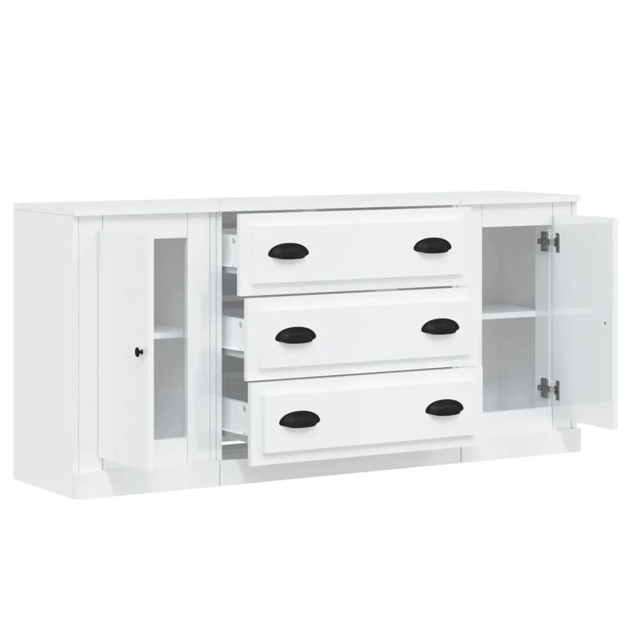 Buffets 3 pcs blanc brillant bois d'ingénierie - 5