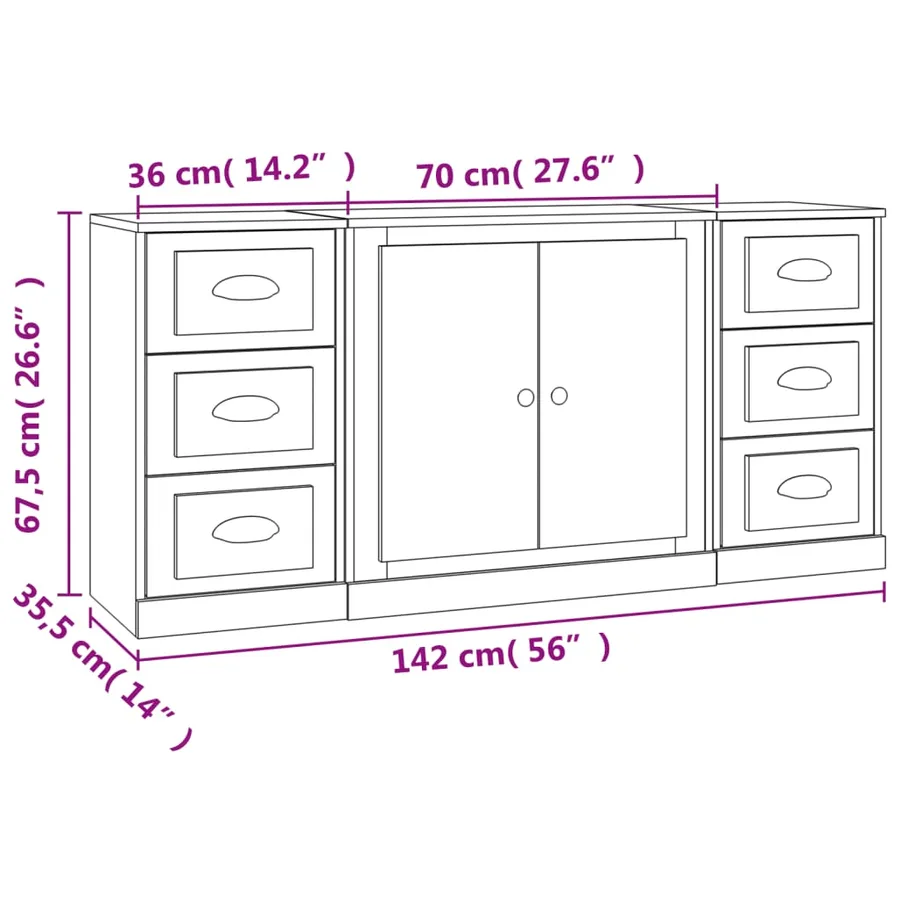 Buffets 3 pcs Sonoma gris Bois d'ingénierie - 10