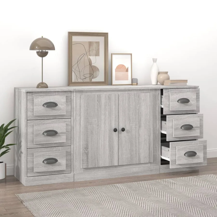 Buffets 3 pcs Sonoma gris Bois d'ingénierie - 3