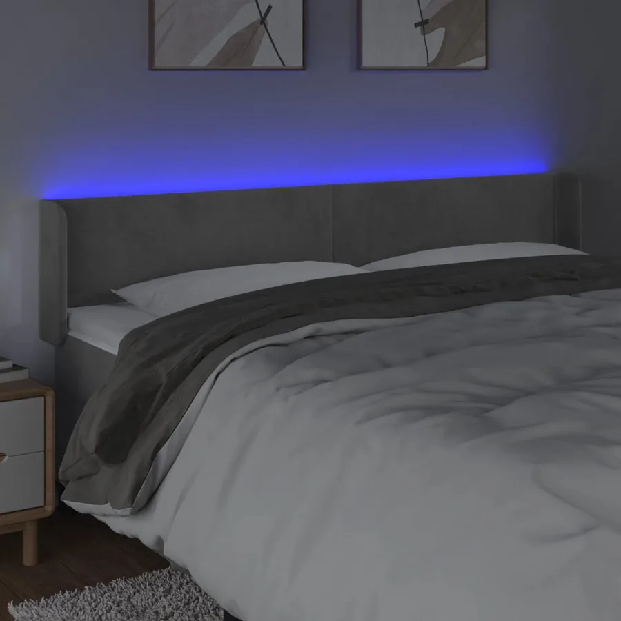 Tête de lit à LED Gris clair 203x16x78/88 cm Velours - 4
