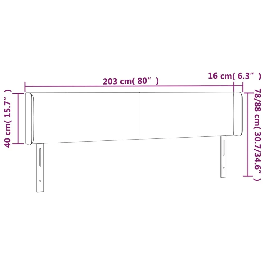 Tête de lit à LED Gris clair 203x16x78/88 cm Velours - 6