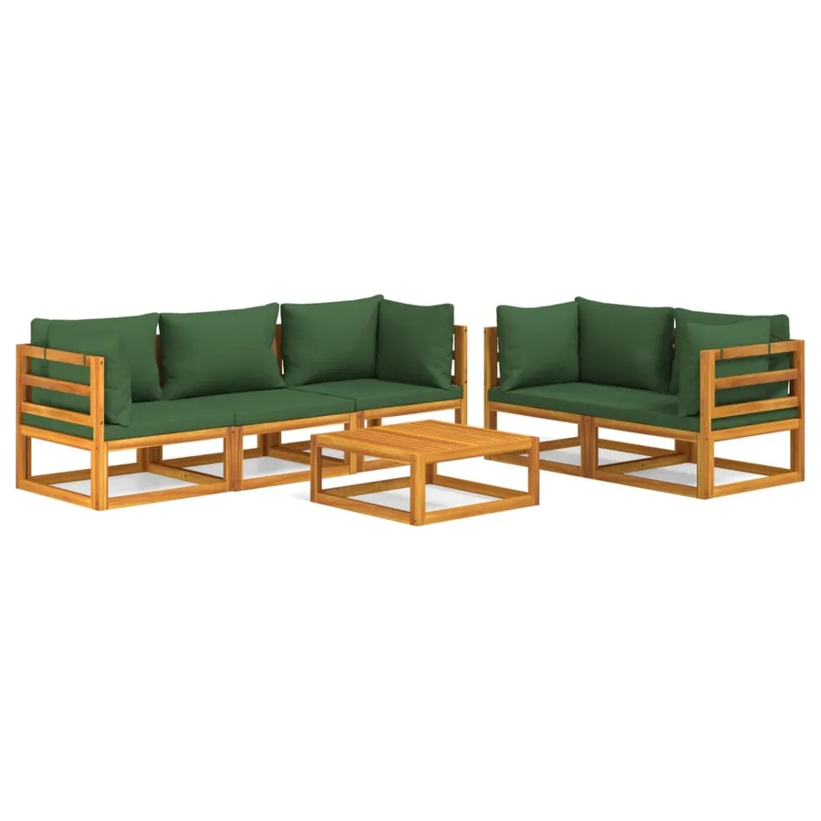 Salon de jardin 6 pcs avec coussins vert bois massif - 2