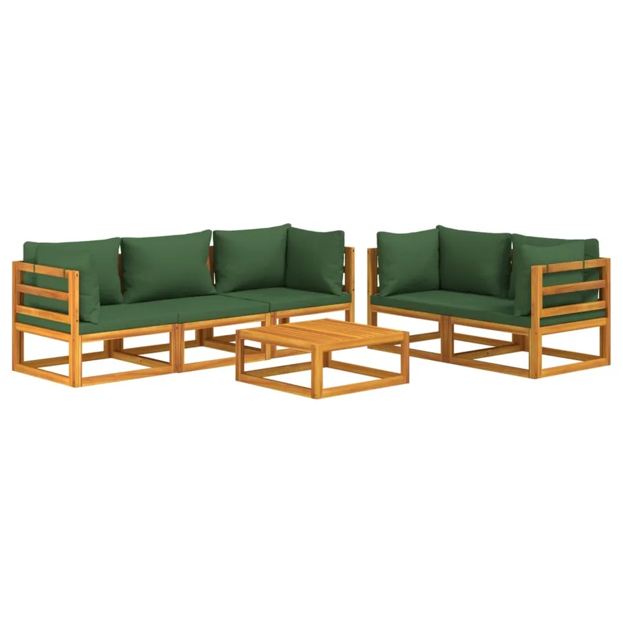 Salon de jardin 6 pcs avec coussins vert bois massif - 3