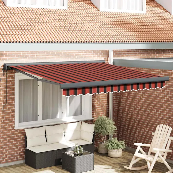 Auvent rétractable orange et marron 3x2,5 m tissu et aluminium