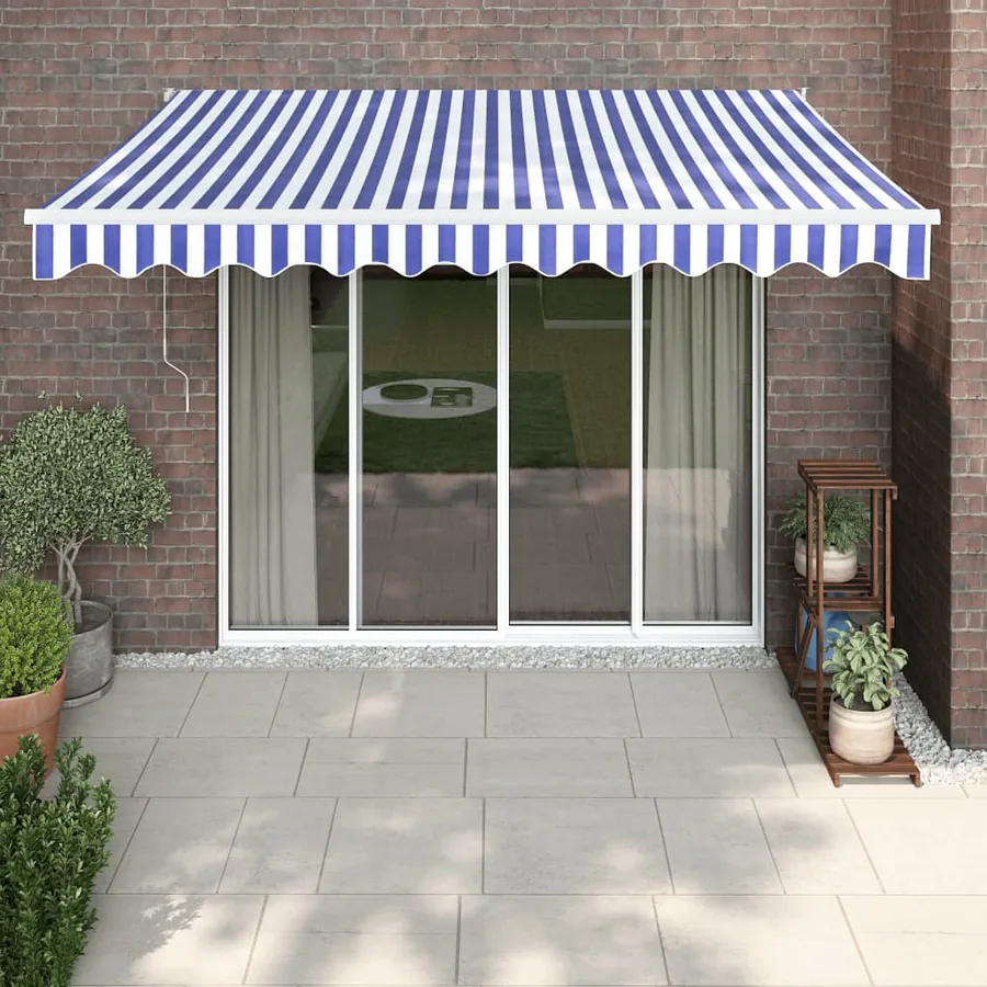 Auvent rétractable bleu et blanc 3,5x2,5 m tissu et aluminium