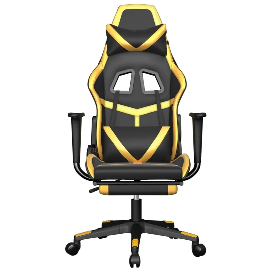 Chaise de jeu avec repose-pied Noir et doré Similicuir - 3